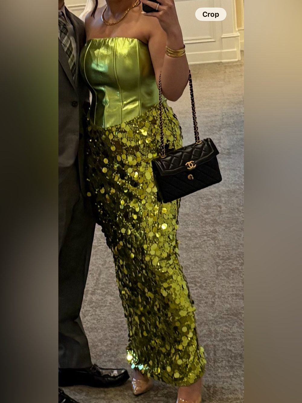 Strapless Lime Green Sequin Corset Gown